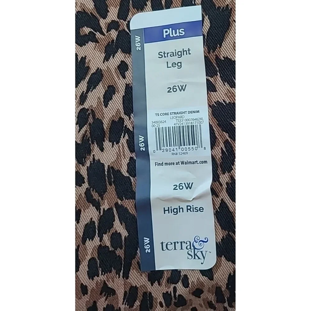 Leopard Print Jeans Womens Plus 26W Straight Leg Stretch Denim 5 Pocket Mob Wife - Picture 12 of 14